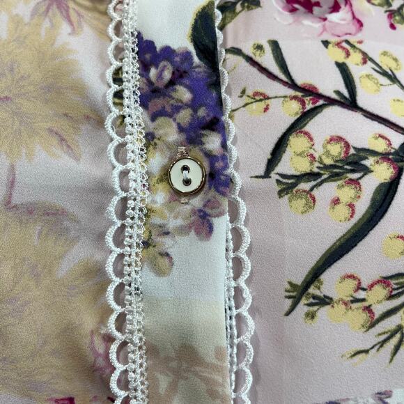 Cynthia Rowley Plus 2X Floral Button Shirt Cottagecore Lace Trim Blouse Top - Picture 5 of 10